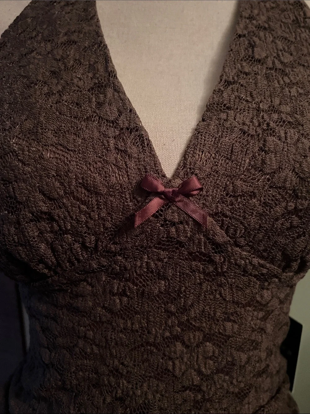 Forever 21 Brown Lace Halter Cami with Bow